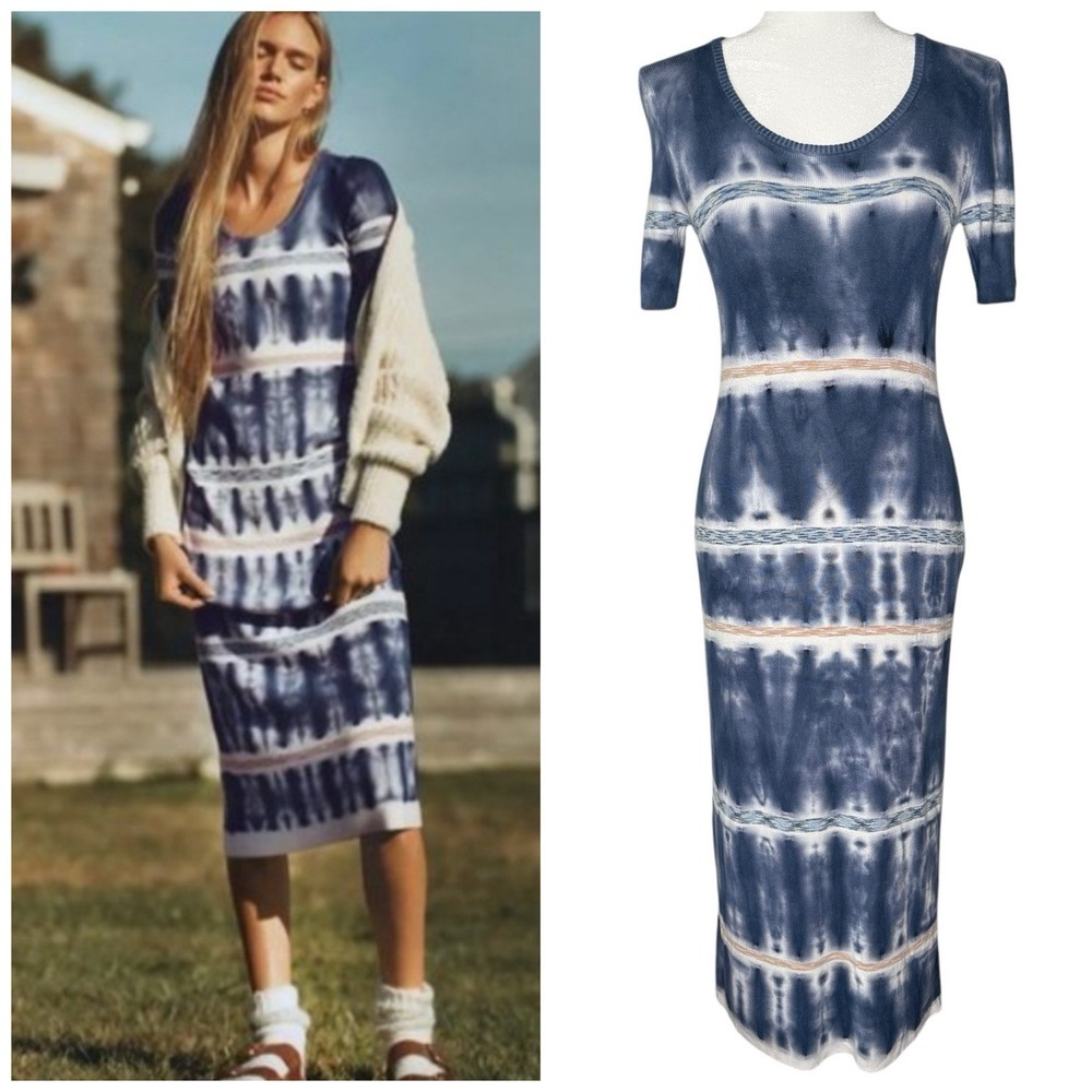 Anthropologie Midi Dress XS Shirt Dress Stretch Boho Hippie Gypsy Beachy Coastal